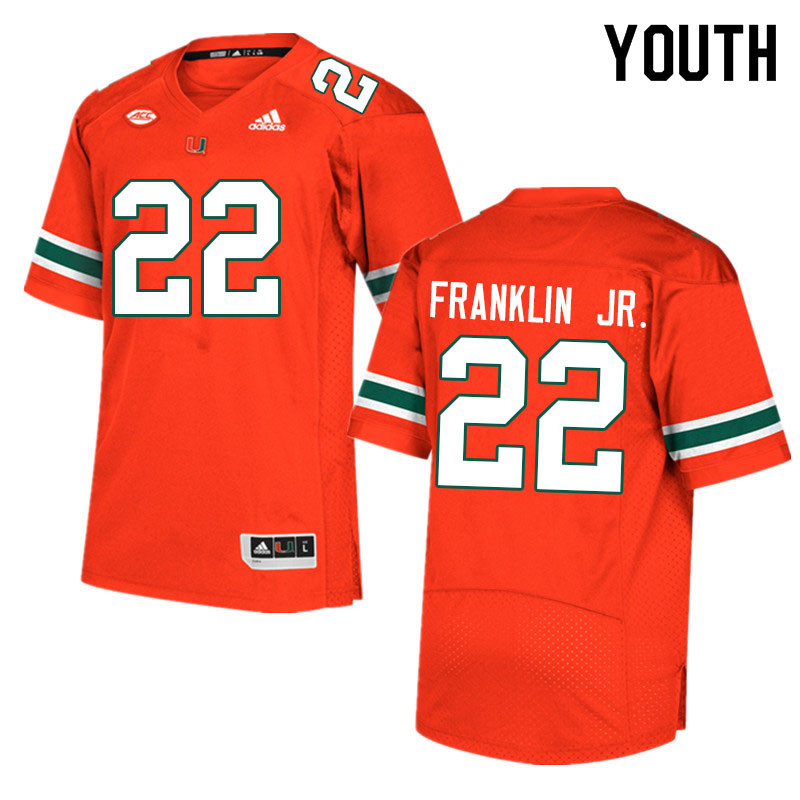Youth #22 Thaddius Franklin Jr. Miami Hurricanes College Football Jerseys Sale-Orange - Click Image to Close